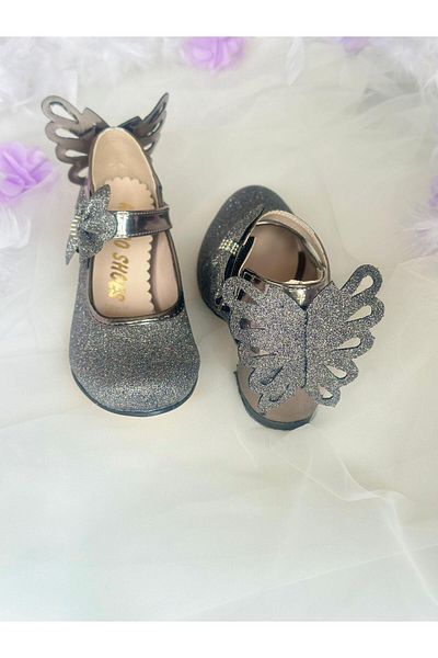 Gala Butterfly Patterned and Glittery Heeled Shoes - Back Velcro