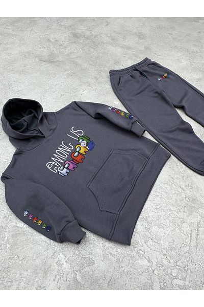 KAPROLLI 100% Cotton Children's Bottom Top Tracksuit Set 3 Thread Rasterless Crew Neck Nursery School Set