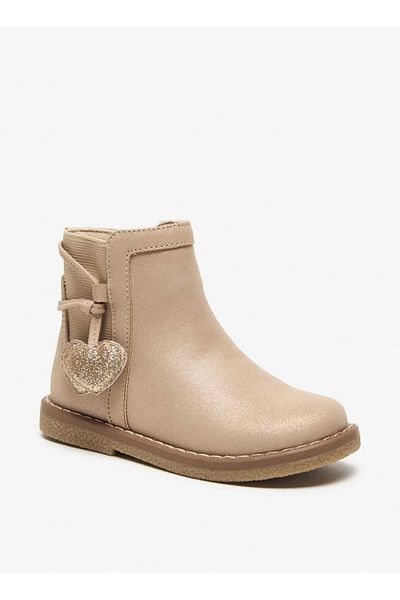 Juniors Solid Ankle Boots with Zip Closure and Heart Patches