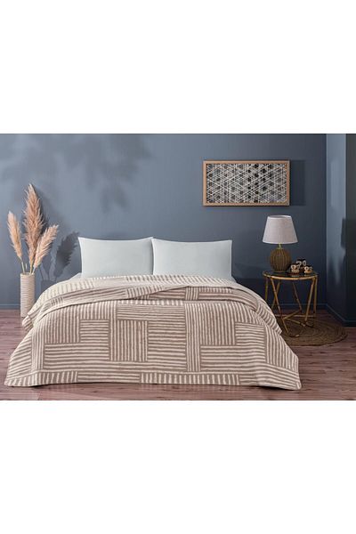 Taç Crown One Person Cotton Blanket Gable Beige
