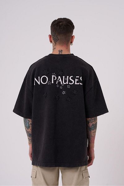 Machinist Men's No Pouses Printed Oversize Asphalt T-Shirt