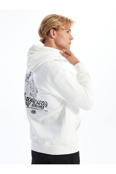 LC Waikiki lCW Ecru Men's Hoodie - Casual, long Sleeve and Printed