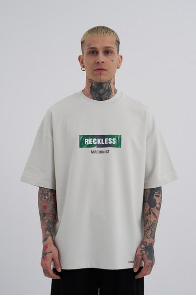 Machinist Ανδρικό μπλουζάκι με στάμπα Reckless Leaves σε γκρι oversize