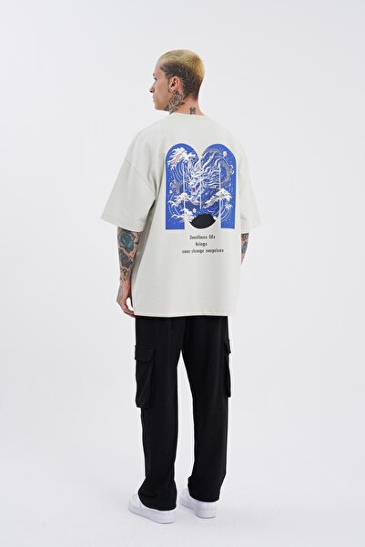 Machinist Ανδρικό μπλουζάκι με στάμπα Dragon Machinist Oversize σε γκρι χρώμα