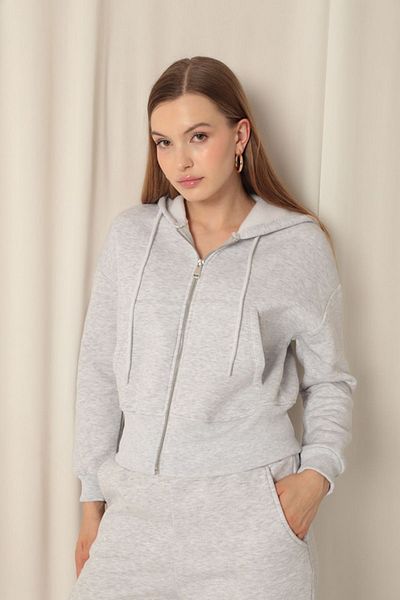 Lukas Three Thread Zip Hooded Short Light Gray Sweat