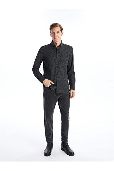 LC Waikiki Lcwaikiki Classic Black Regular Fit Long Sleeve Dobby Men's Shirt