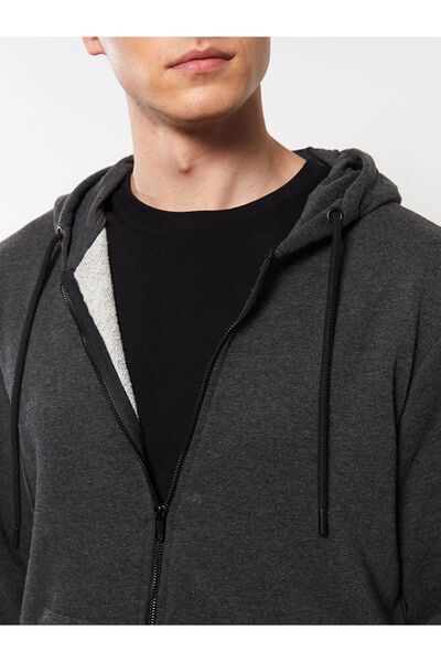 LC Waikiki Anthracite Standard Fit Hooded Men's Sports Cardigan