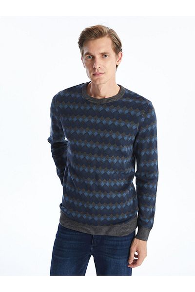 LC Waikiki Crew Neck Long Sleeve Patterned Men's Knitwear Sweater