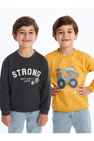 LC Waikiki Crew Neck Long Sleeve Printed Boys' Sweatshirt Set of 2