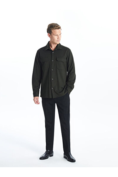 LC Waikiki LCWAIKIKI - Κλασικό ανδρικό πουκάμισο χακί, μακρυμάνικο, διαμπλωμένο, κανονική εφαρμογή