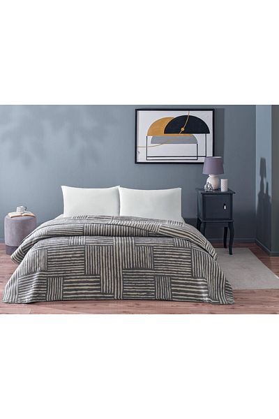 Taç Gray Single Person Cotton Blanket Crown - Personalized