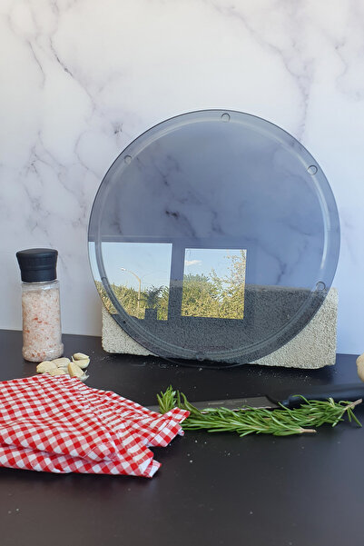 Decorita Kanallı Cam Kesme Tahtası - Cam Kesme Tablası | Füme Cam | Çap32cm | Patentli Ürün