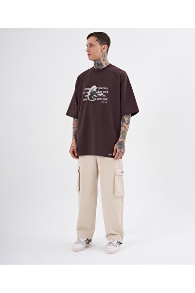 Machinist Men's Oversize Brown T-Shirt - Toxic People Printed