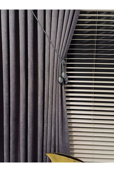 venedik home Luxury Velvet Textured - 1X3 Close Pleat Dark Grey Island Background Curtain, High Quality Gift Accessory