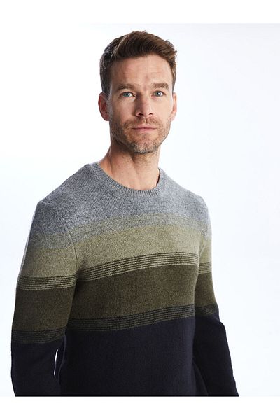 LC Waikiki Men's Knitwear Sweater - Crew Neck, Long Sleeve, Color Block