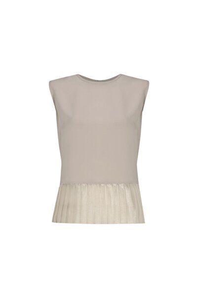 FARREN Kadın Bej Inci Düğme Detaylı Peplum Bluz FRN1102