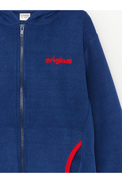 LC Waikiki Chlapecká fleecová mikina na zip LCW Kids Navy Blue s kapucí