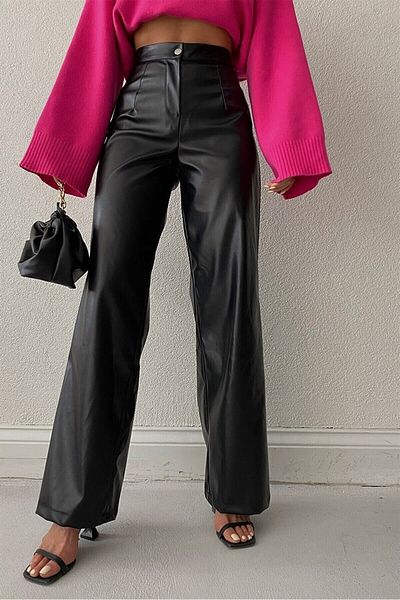 CIQULATA Palazzo Leather Trousers Black
