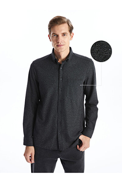 LC Waikiki Lcwaikiki Classic Black Regular Fit Long Sleeve Dobby Men's Shirt