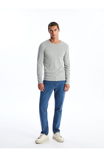 LC Waikiki Men's Combed Cotton T-Shirt - Crew Neck, Long Sleeve