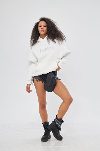 The Champ Clothing Heaven Written Stone με κουκούλα Fleece Oversize Λευκό φούτερ