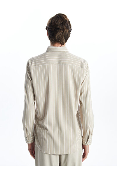 LC Waikiki Ανδρικό ριγέ μακρυμάνικο πουκάμισο με λεπτή εφαρμογή