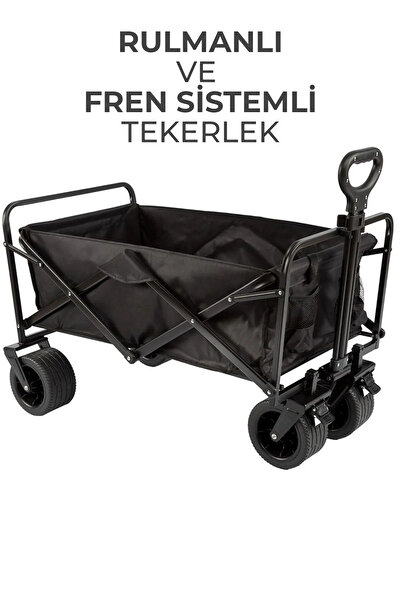 Funky Chairs Fren Sistemli Rulmanlı Kalın Teker, Katlanır Vagon Plaj Ve Kamp Arabası - Siyah