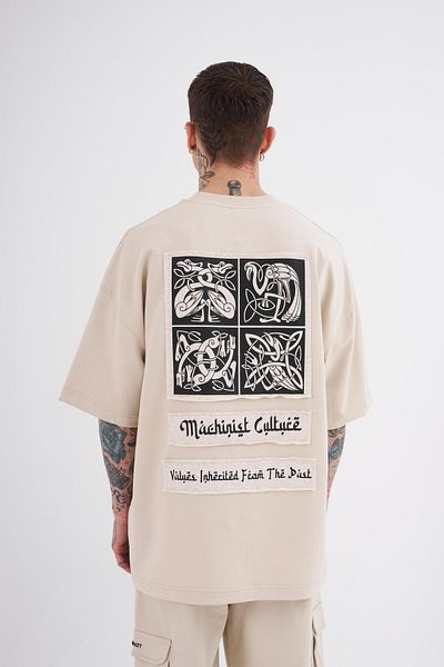 Machinist Ethnic εμπριμέ ανδρικό μπλουζάκι oversize μπεζ
