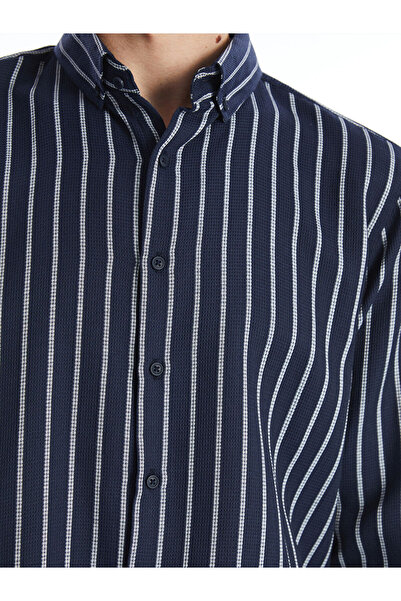 LC Waikiki Lcwaikiki Classic Black Striped Slim Fit Long Sleeve Striped Dobby Men's Shirt