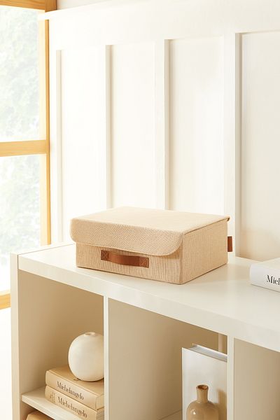 Ocean Home Textile Jute Linen Fabric with Lid Cabinet Drawer Inside Jewelry Laundry Folding Storage Box Organizer 30X23X11