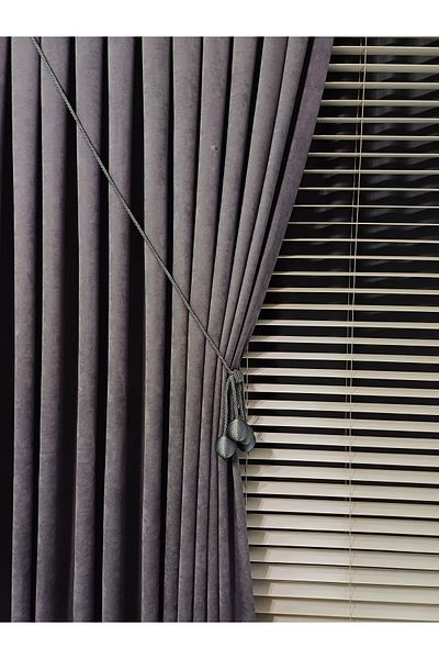 venedik home Luxury Velvet Textured - 1X3 Close Pleat Dark Grey Island Background Curtain, High Quality Gift Accessory