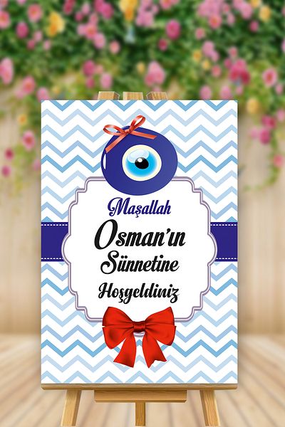 Yogi Tasarım Evil Eye Beaded Striped Circumcision Mdf Welcome Board
