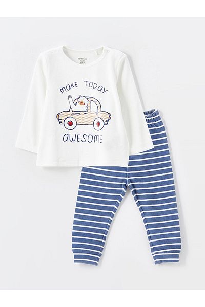 LC Waikiki طقم بيجامة للأطفال الرضع برقبة دائرية وأكمام طويلة من LCW Baby Ecru
