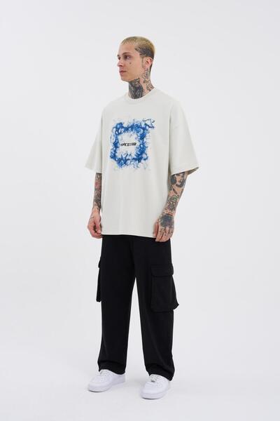 Machinist Smoked Colorful Ανδρικό Oversize Γκρι T-Shirt - Macstar Printed