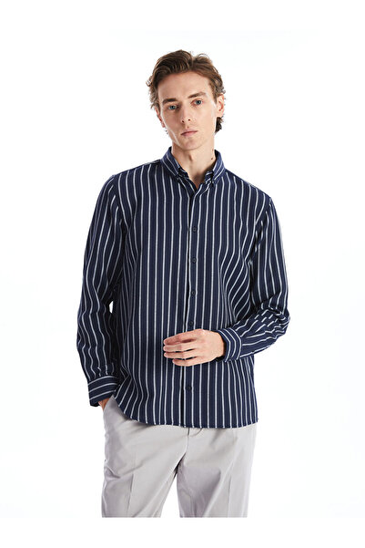 LC Waikiki Lcwaikiki Classic Black Striped Slim Fit Long Sleeve Striped Dobby Men's Shirt