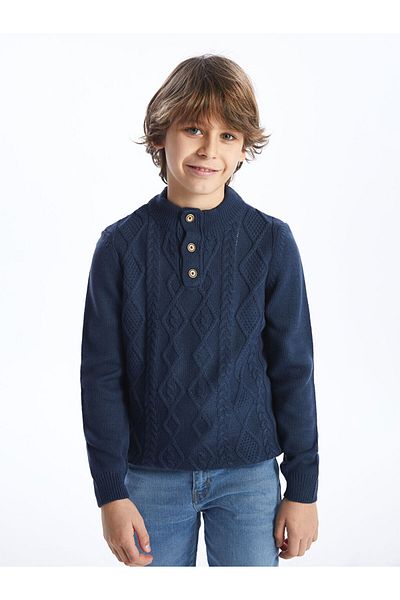 LC Waikiki Stand Collar Self Patterned Boys' Knitwear Sweater