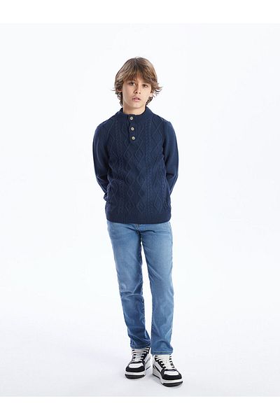 LC Waikiki Stand Collar Self Patterned Boys' Knitwear Sweater