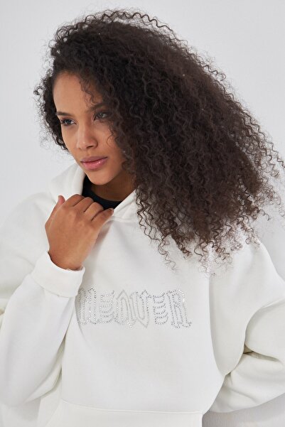 The Champ Clothing Heaven Written Stone με κουκούλα Fleece Oversize Λευκό φούτερ