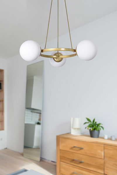 Modavize Owen Modern Design Kitchen Bedroom Hall Living Room Antique Color White Glass 3-Piece Chandelier