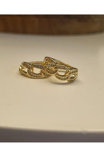 AKSESUARIM Chain ​​Model, Zircon Stone, Steel, Non-Tarnishing, Antiallergic Hook Earrings