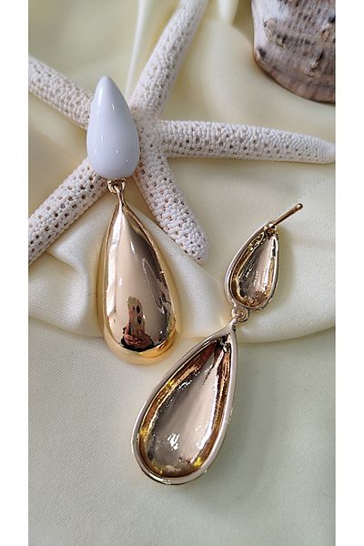 İPAR AKSESUAR Drop Mini Metal Gold White Earring