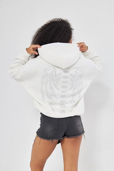 The Champ Clothing Голям бял суитшърт с качулка и полар отвътре с щампа Heaven Written Stone