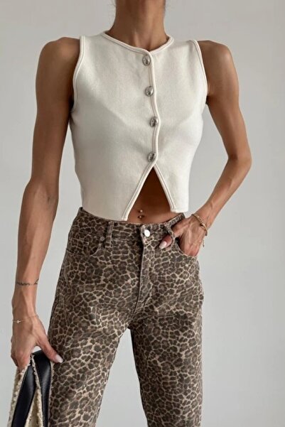 Hisleria Buttoned White Knitwear Vest