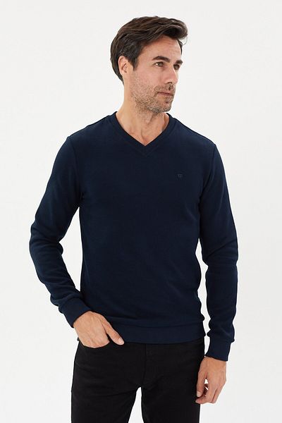 Tony Montana Кадифен суитшърт с V-образно деколте Selanik Basic - KS-1401