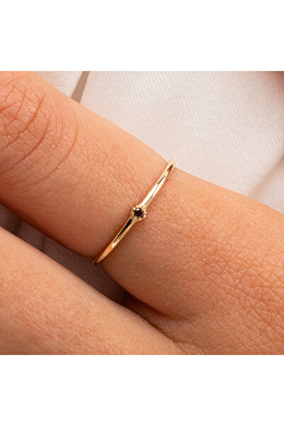 FasekGold Gümüş Yüzük - 0.05 CT Smoky Taşlı Minimal İnce Tel 925 Ayar Gümüş Y...