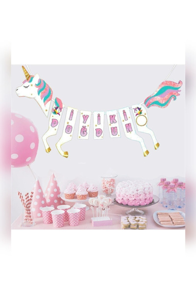 Genel Markalar MALDİ PASTACILIK Unicorn Karakterli Boynuzlu At Temalı  2 M Iy...