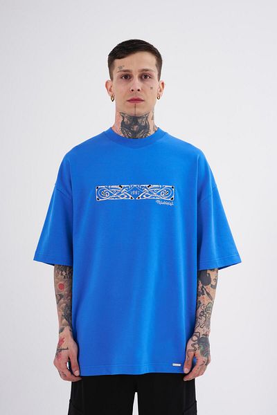 Machinist Ethnic Printed Men's Blue Oversize T-Shirt