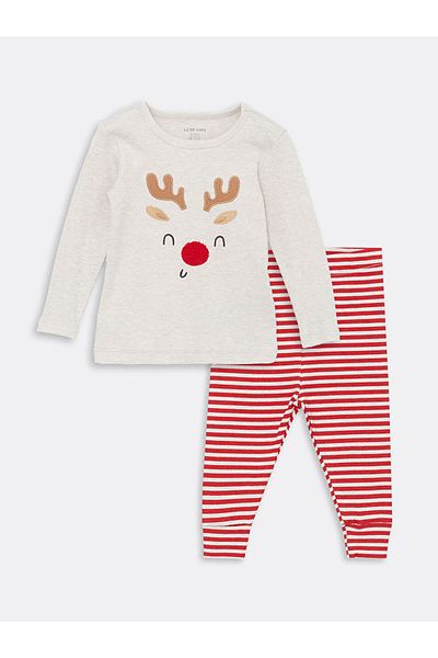 LC Waikiki Lcwk Crew Neck Long Sleeve Christmas Themed Baby Boy Pajamas Set