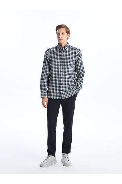 LC Waikiki Μακρυμάνικο καρό ανδρικό πουκάμισο με κανονική εφαρμογή