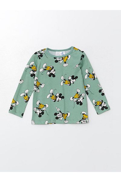 LC Waikiki LCW baby ματ πράσινη στάμπα με λαιμόκοψη με μακρυμάνικο εμπριμέ σετ πιτζάμες για αγοράκι